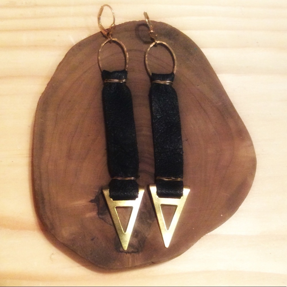 Black & Gold tones leather earrings